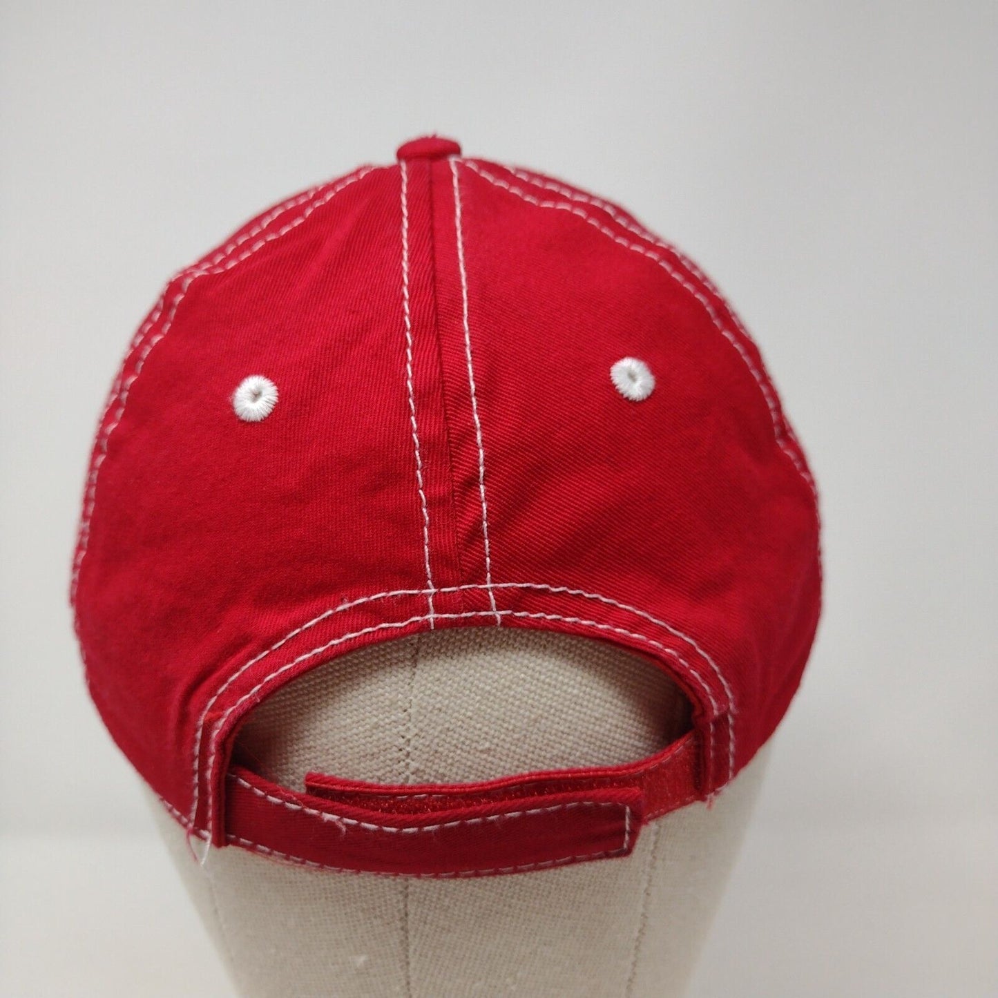 Unbranded Strapback Hat Red OSFM Adjustable Vented Holes 6 Panel Blank