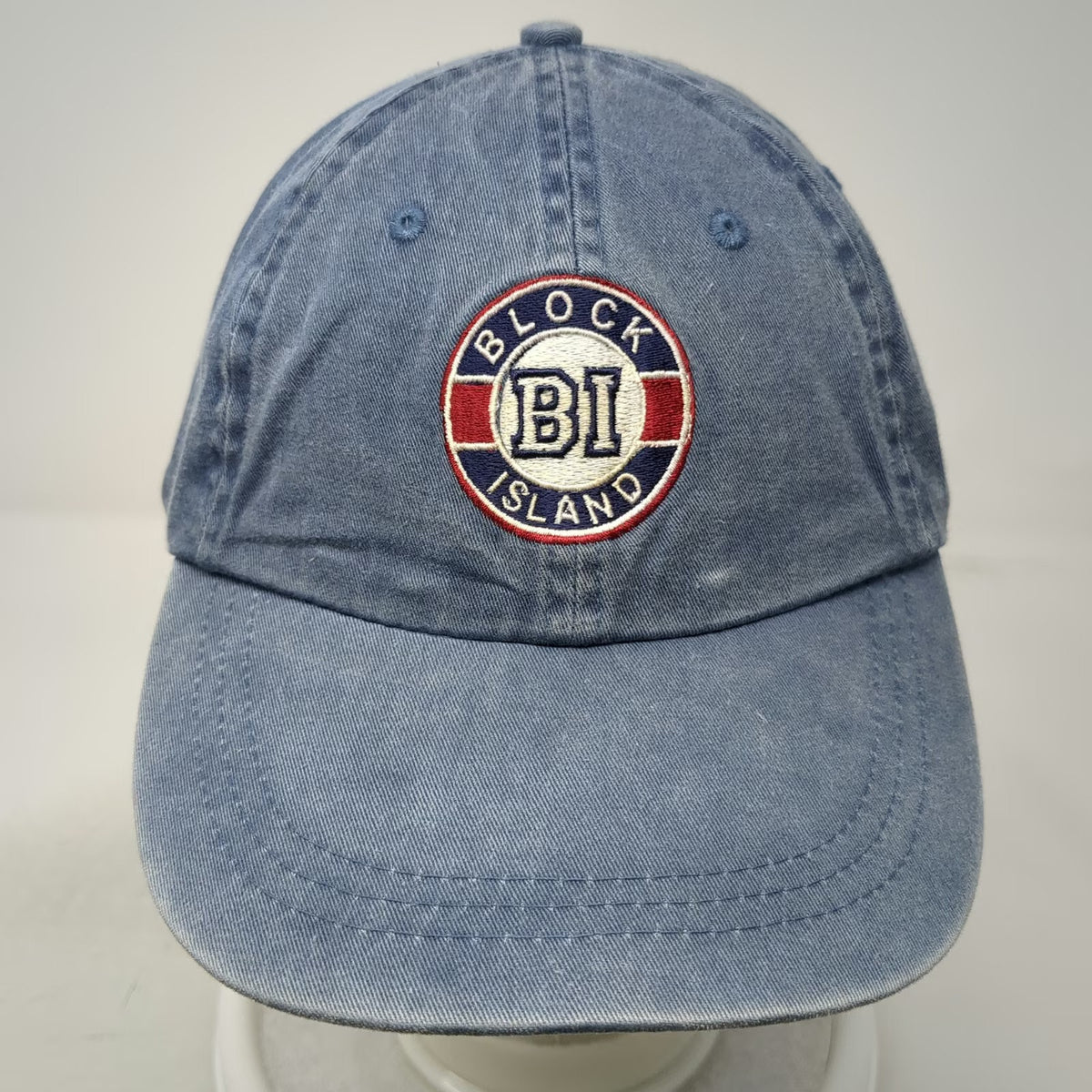 J. America Baseball Cap Blue One Size Block Island BI Patch Cotton Strapback Hat