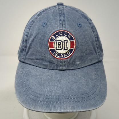 J. America Baseball Cap Blue One Size Block Island BI Patch Cotton Strapback Hat