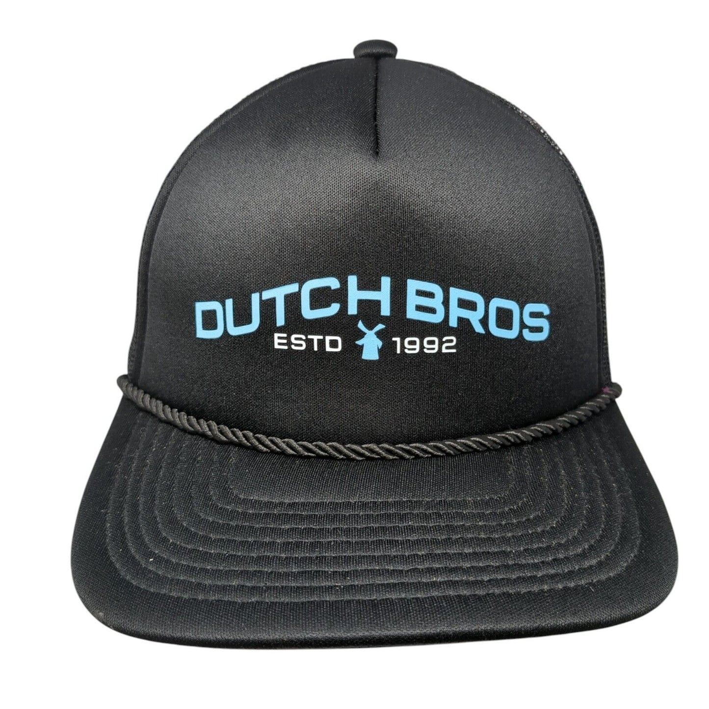 Dutch Bros Estd 1992 Snapback Trucker Hat Black OS Adjustable Mesh Back Rope
