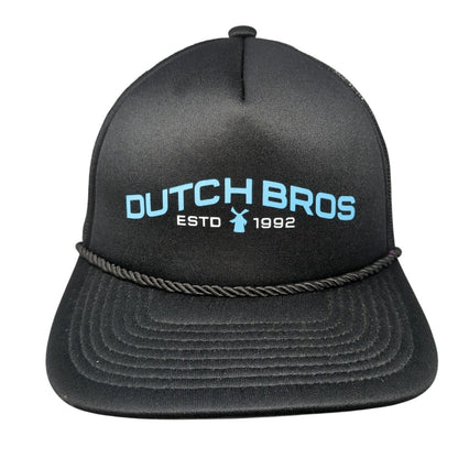 Dutch Bros Estd 1992 Snapback Trucker Hat Black OS Adjustable Mesh Back Rope