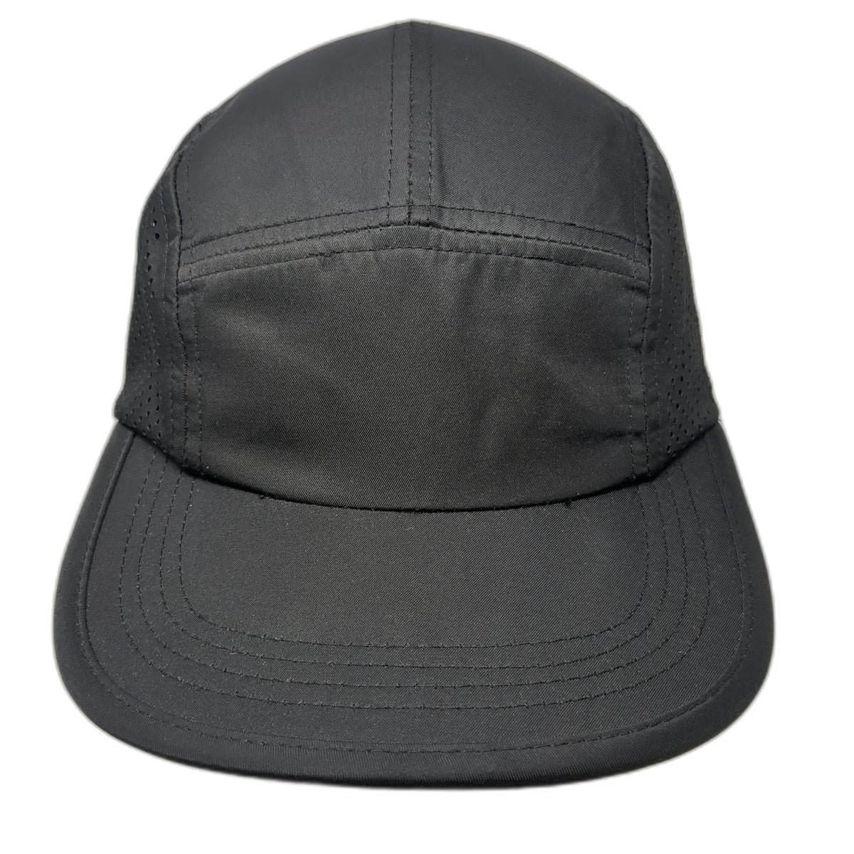 BYLT 5 Panel Black Hat One Size Slideback Laser Cut Mesh Premium Performance Cap