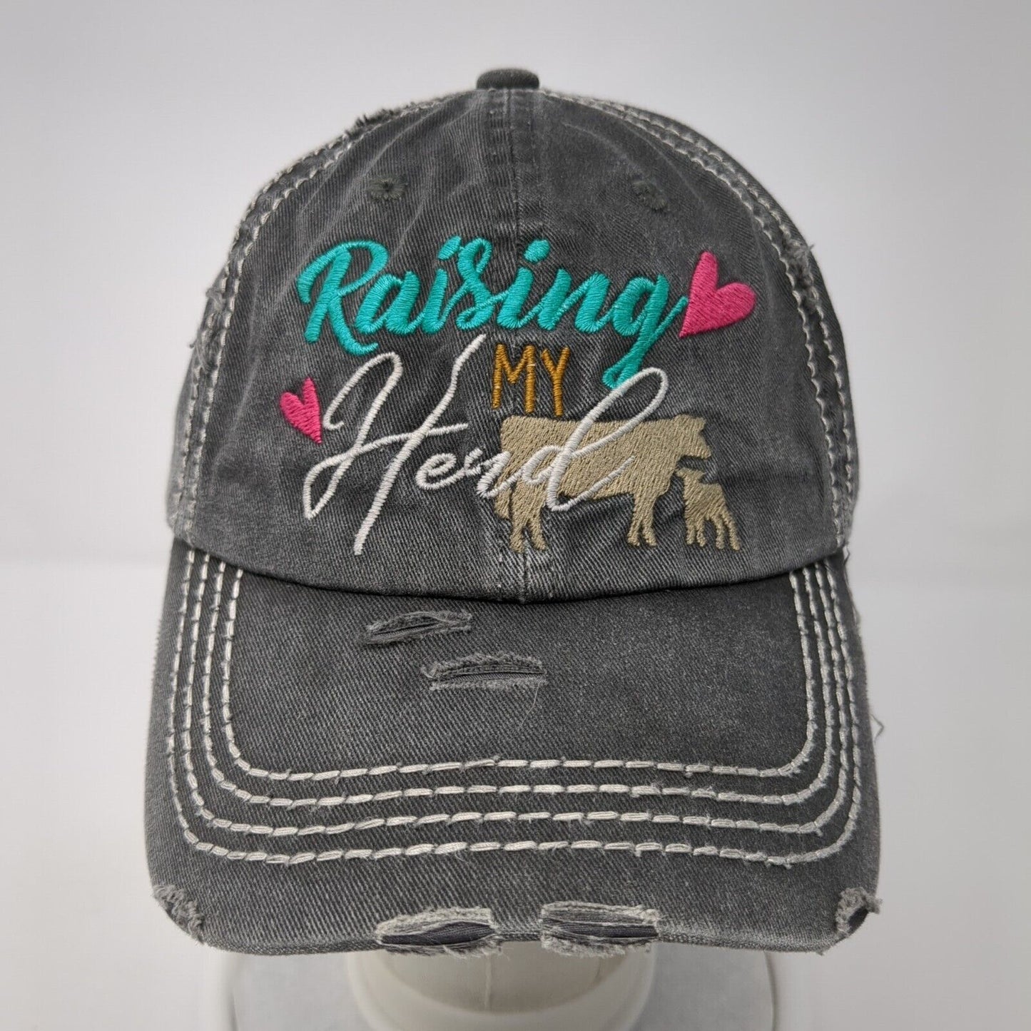 Raising My Herd Strapback Hat Gray One Size KB ETHOS Vintage 6 Panel
