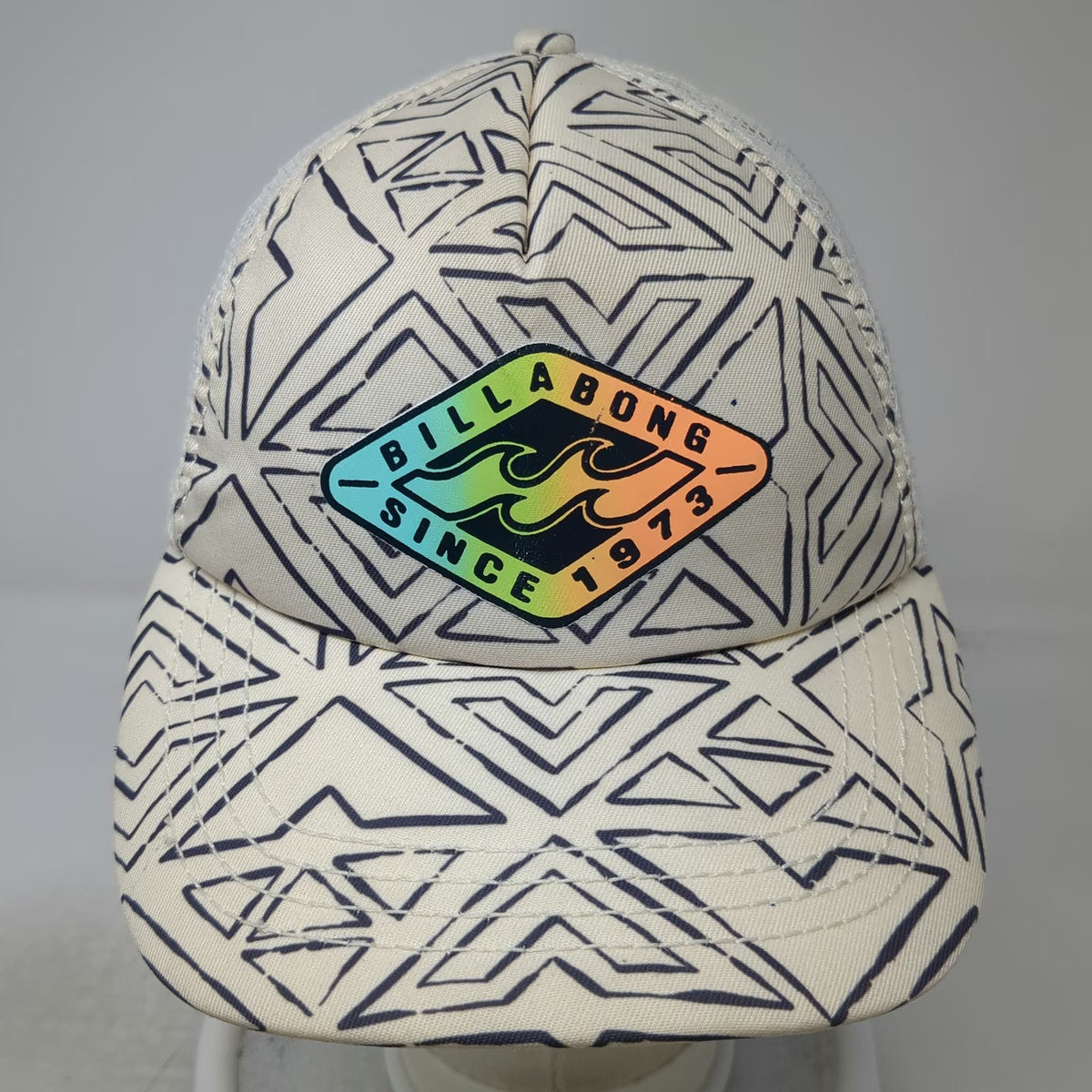 Billabong Trucker Hat Beige One Size Geometric Rainbow Logo Mesh Back Snapback