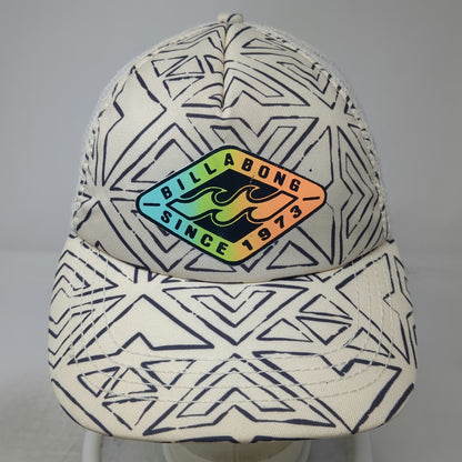 Billabong Trucker Hat Beige One Size Geometric Rainbow Logo Mesh Back Snapback