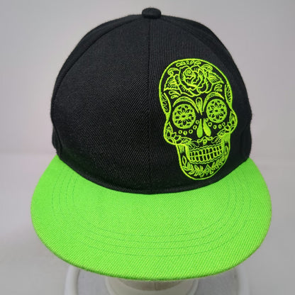 Six Flags Baseball Cap Black Green One Size Sugar Skull Day of the Dead Hat