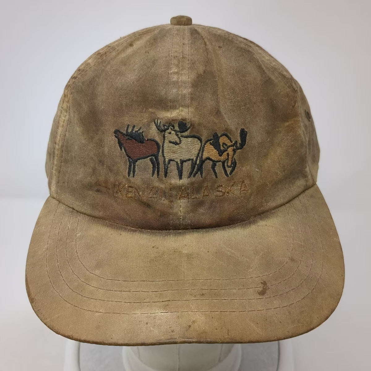 K-P Kenai Alaska Moose Embroidered Brown Cotton Adjustable Slideback Cap OS