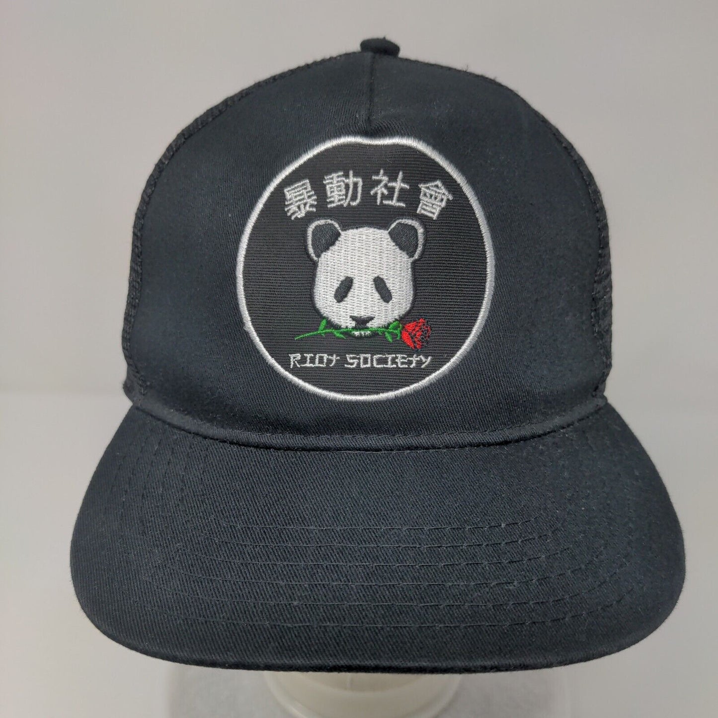 Riot Society Panda Snapback Trucker Hat Black OSFM Adjustable Mesh Back 6 Panel
