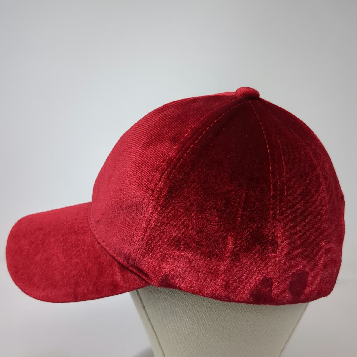 Red Velvet Baseball Cap Hat One Size Adjustable Strapback Textured Solid 6-Panel