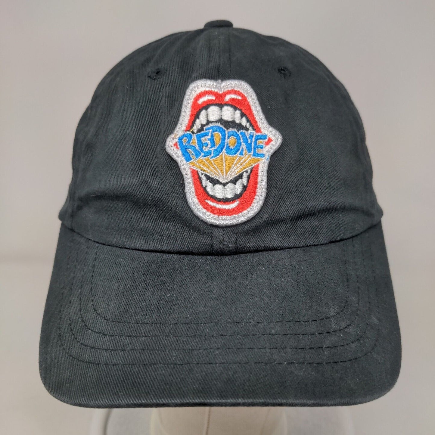 Re/Done Slideback Hat Black Embroidered Lips Logo 100% Cotton Adjustable