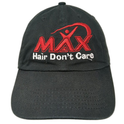 Black Baseball Cap One Size MAX Hair Don't Care Embroidered Logo Slideback Hat