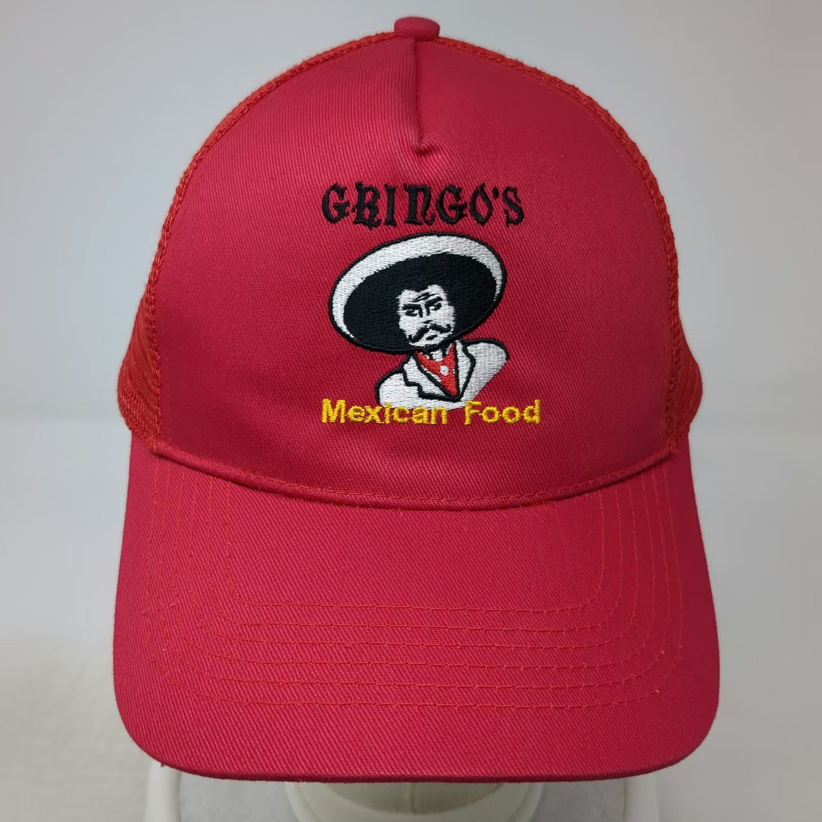 Nissun 5 Panel Red Hat One Size Mesh Back Strapback Gringo's Mexican Food Logo
