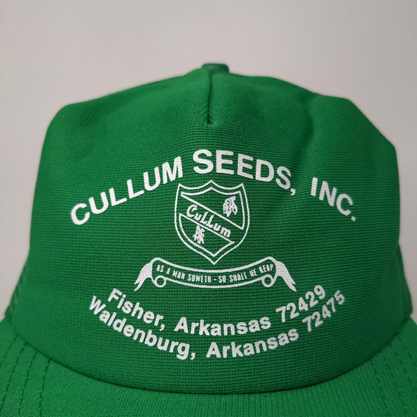 Cullum Seeds Men's Snapback Mesh Back Trucker Hat Green Adjustable Vintage USA