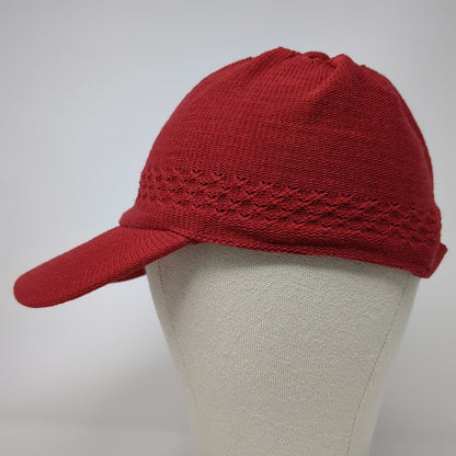 Baseball Cap Red One Size Knit Strapback Textured Crown Pattern Casual Hat