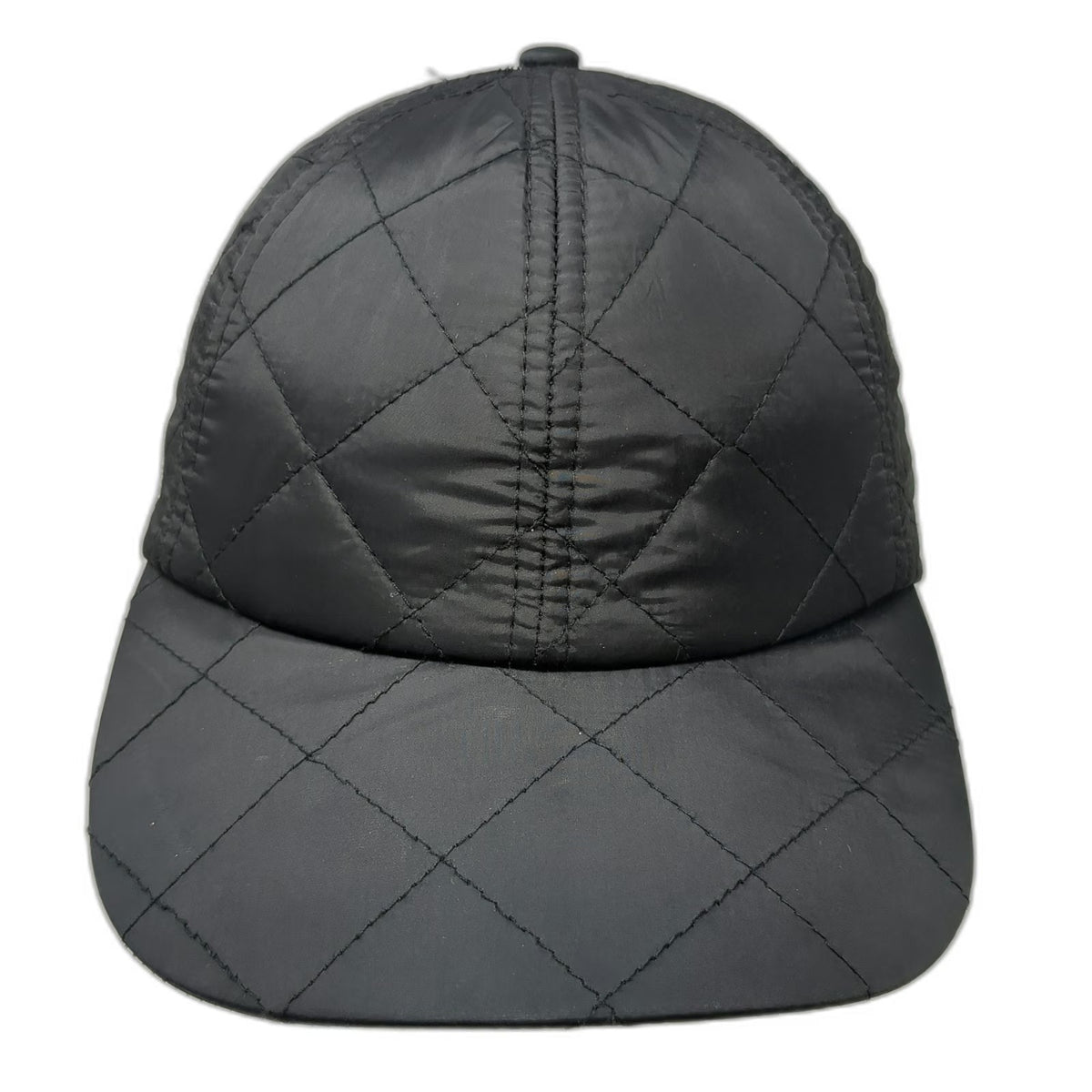 Black One Size Baseball Cap Quilted Diamond Pattern Adjustable Strapback Hat