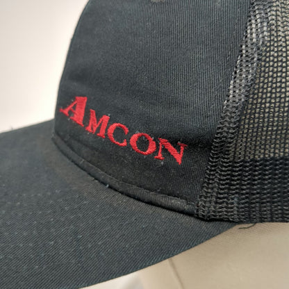 Port Authority Trucker Hat Black OSFM AMCON Red Logo Mesh Snapback Distressed