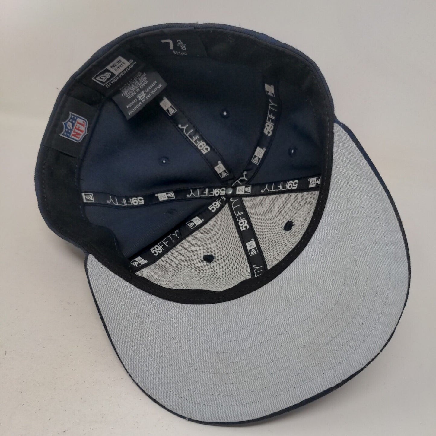 New Era Mens Fitted Hat Blue 7 3/8 New England Patriots Embroidered Logo 59Fifty