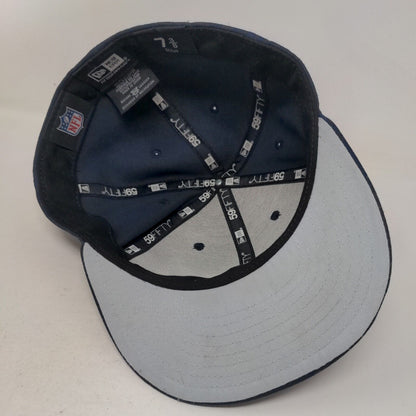 New Era Mens Fitted Hat Blue 7 3/8 New England Patriots Embroidered Logo 59Fifty