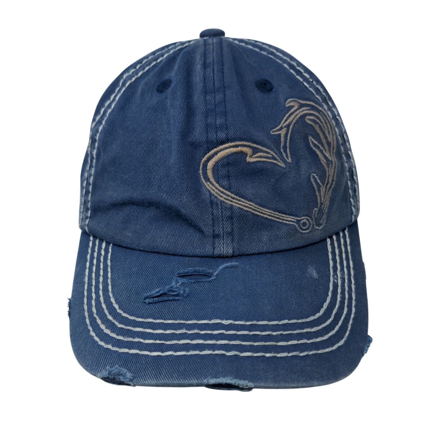 Cheekys Strapback Hat Blue One Size Adjustable Embroidered Distressed 6 Panel