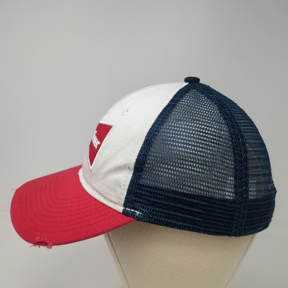 H3 Headwear Budweiser Trucker Hat White Red Blue One Size Distressed Mesh Logo