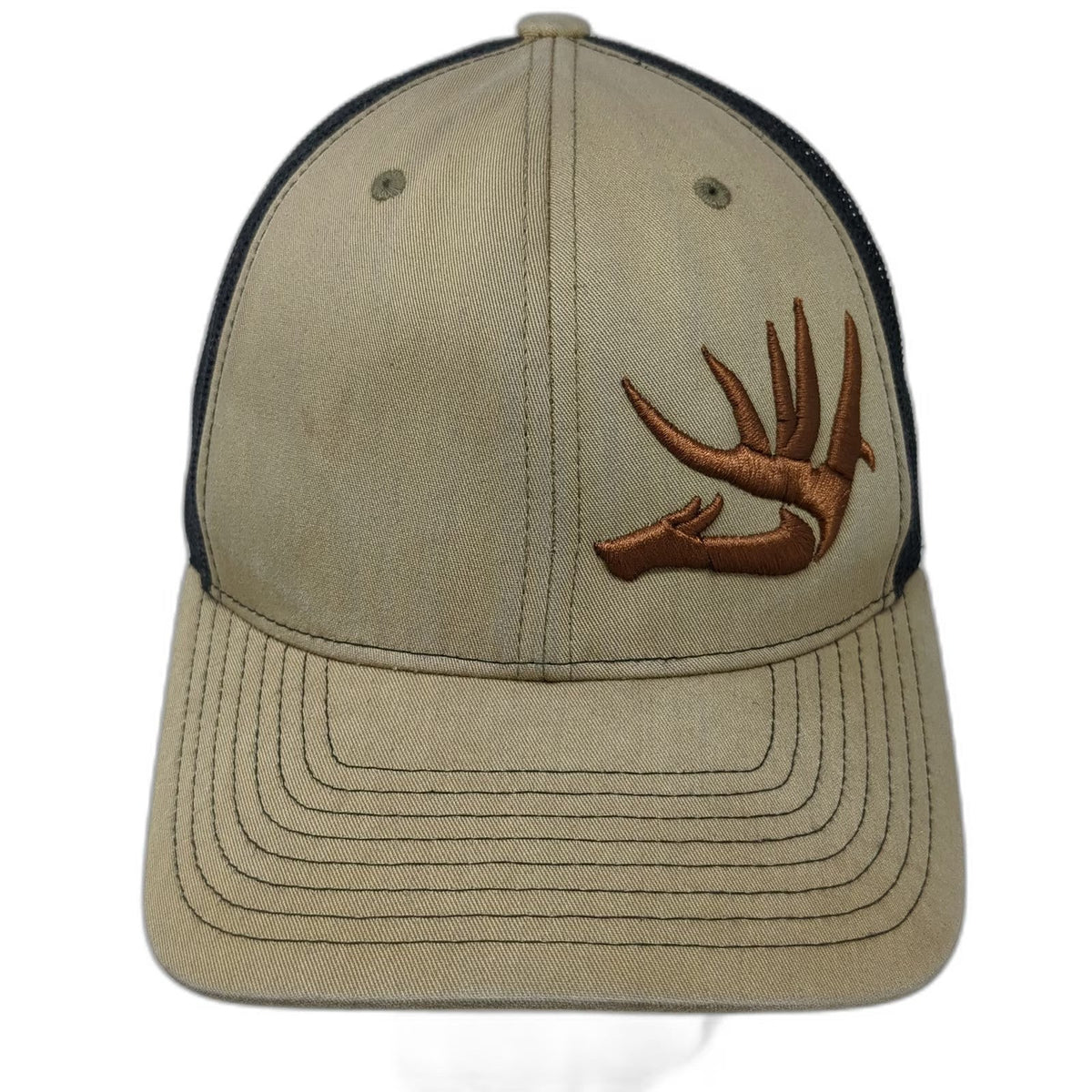 Richardson Trucker Hat Beige One Size Mesh Back Snapback Deer Antler Buck Logo