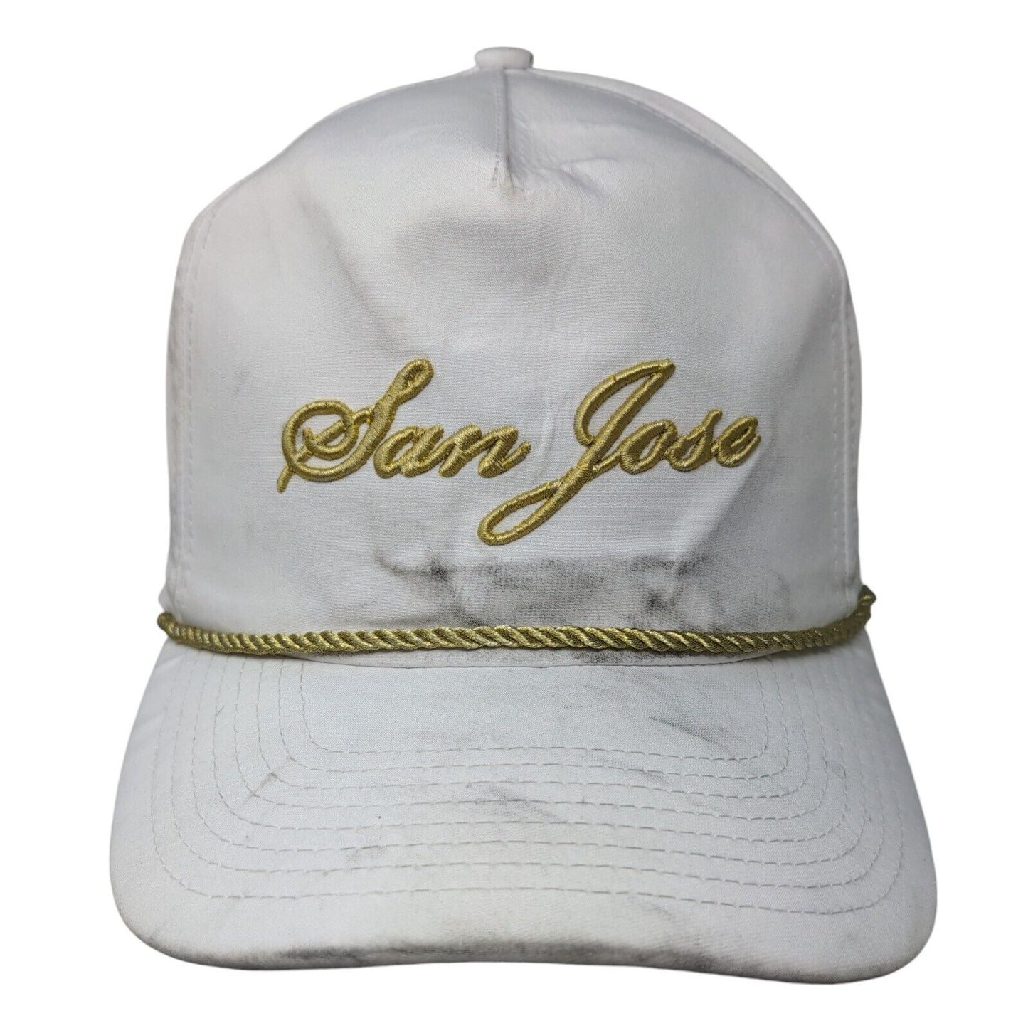 San Jose Snapback Hat White OSFA Adjustable Embroidered Rope 6 Panel Imperial