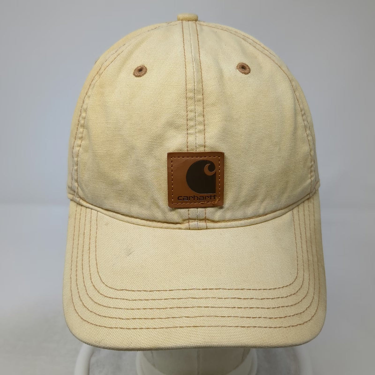 Carhartt Baseball Cap Beige Brown One Size Leather Patch Logo Strapback Hat