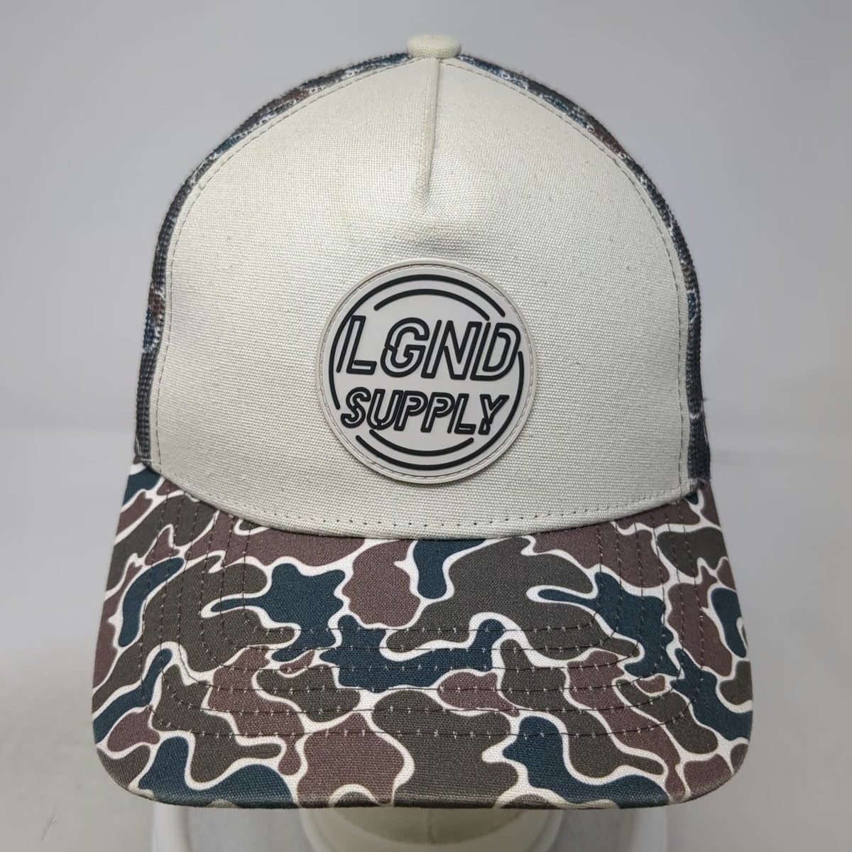 LGND Supply Co. Trucker Hat White Blue Camo One Size Snapback Mesh Graphic Cap