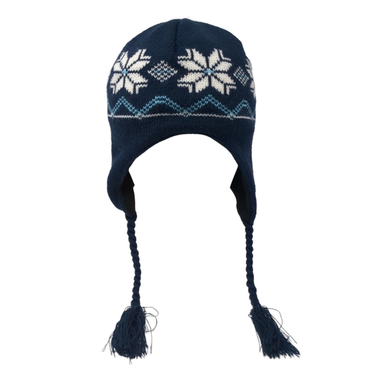 Unbranded Knit Beanie Hat Blue One Size Fair Isle Braided Lined