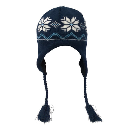 Unbranded Knit Beanie Hat Blue One Size Fair Isle Braided Lined