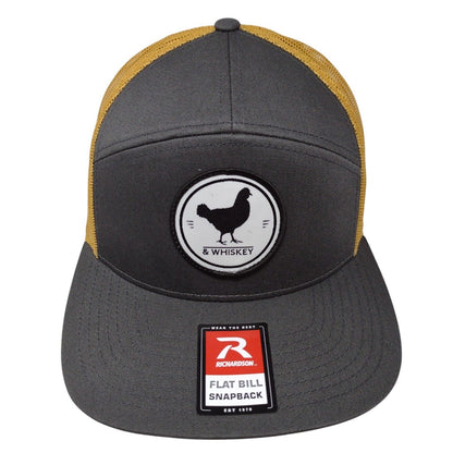 Chicken & Whiskey Flat Bill Snapback Trucker Hat Multi OSFA Mesh Back