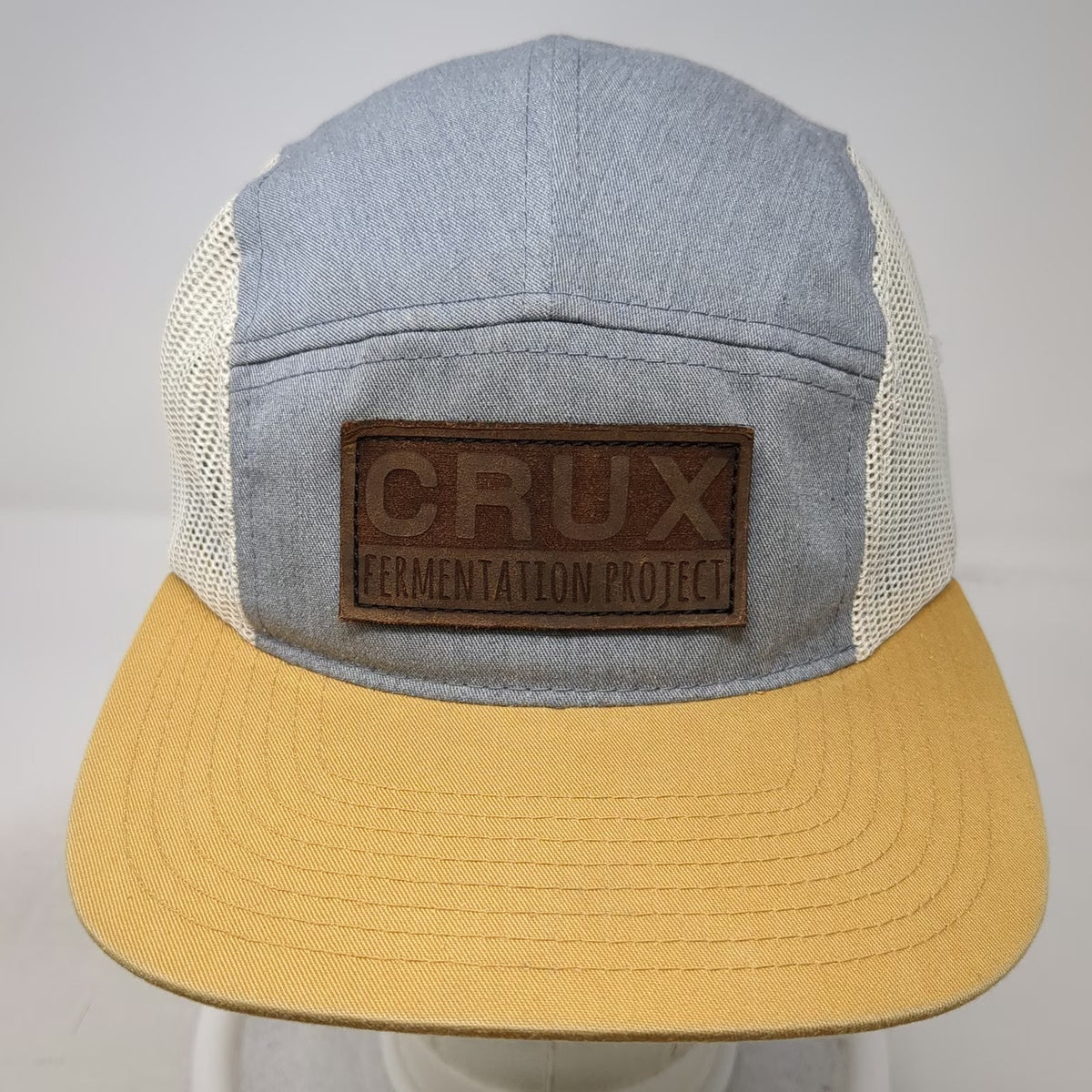 5 Panel Blue Yellow White Hat One Size Mesh Back Crux Fermentation Project