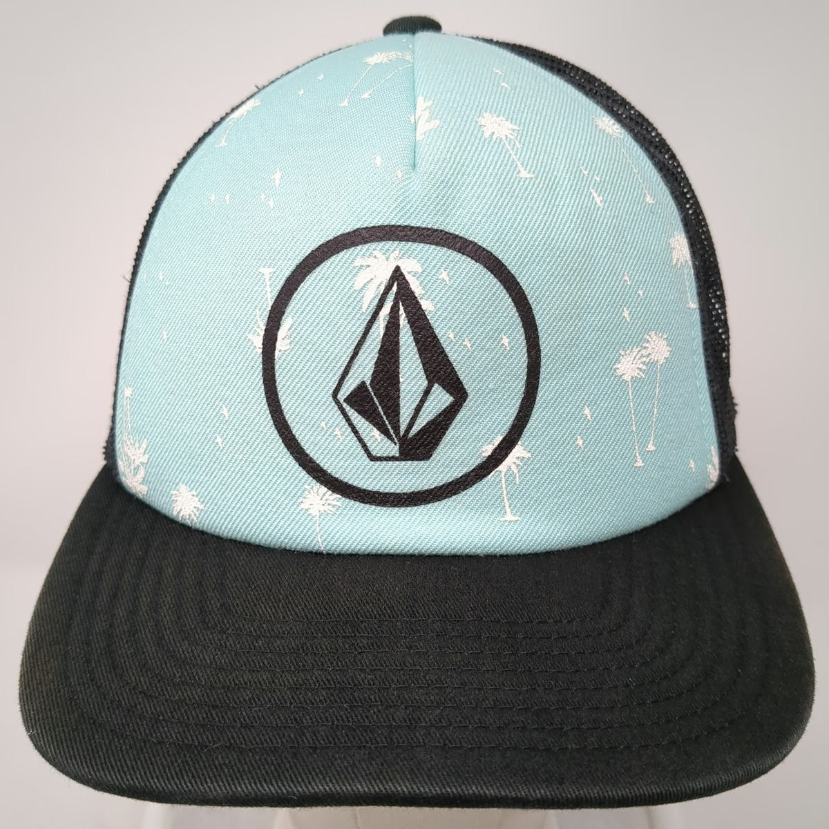 Volcom Trucker Hat Blue One Size Palm Tree Print Mesh Back Snapback Logo Skate