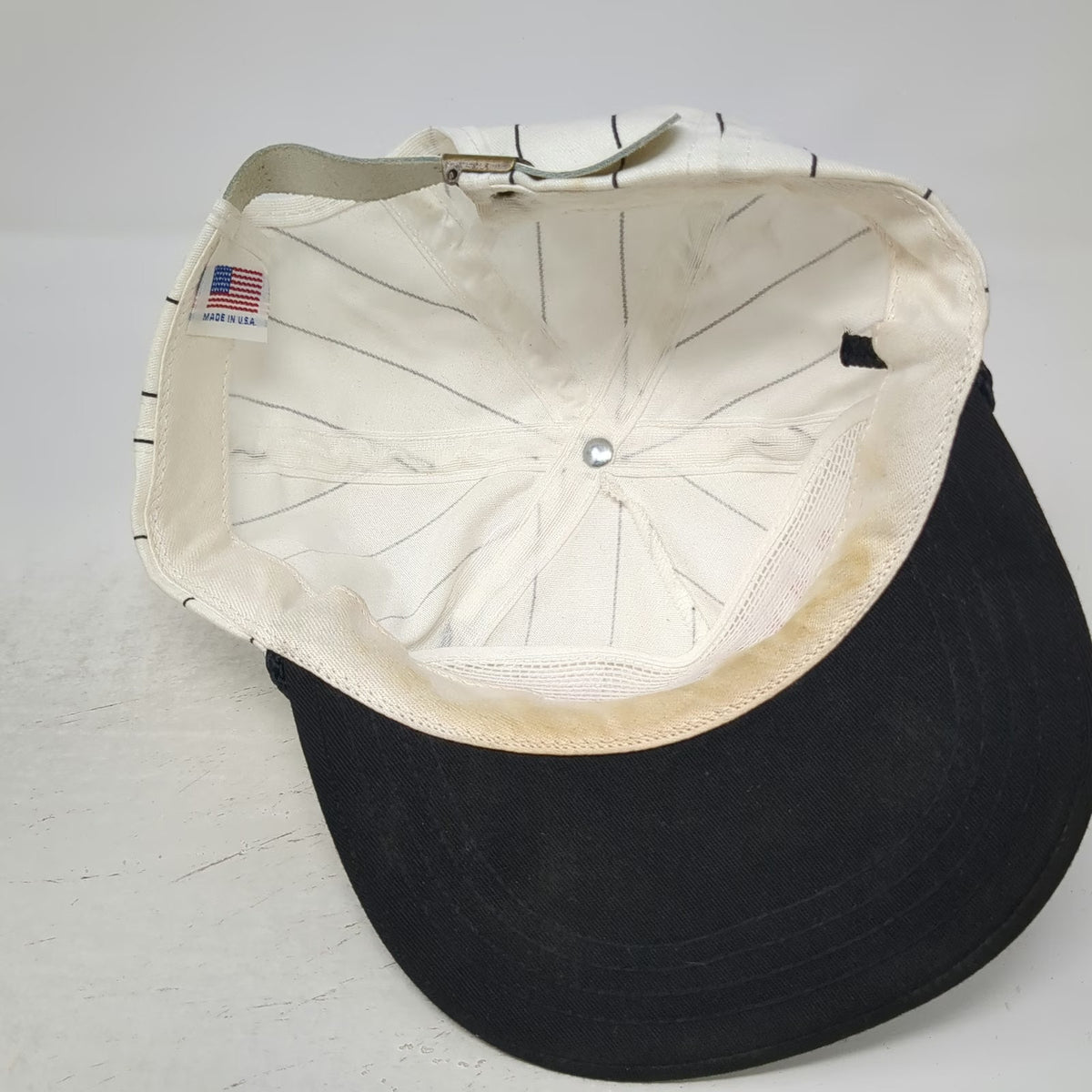Jan-Bar 5 Panel Hat White Black Pinstripe Rope Slideback Eagle Logo USA Vintage