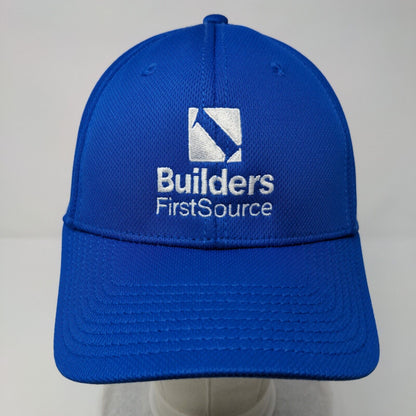 Builders First Source Fitted Hat Blue S/M A-Flex Embroidered 6 Panel Ivory