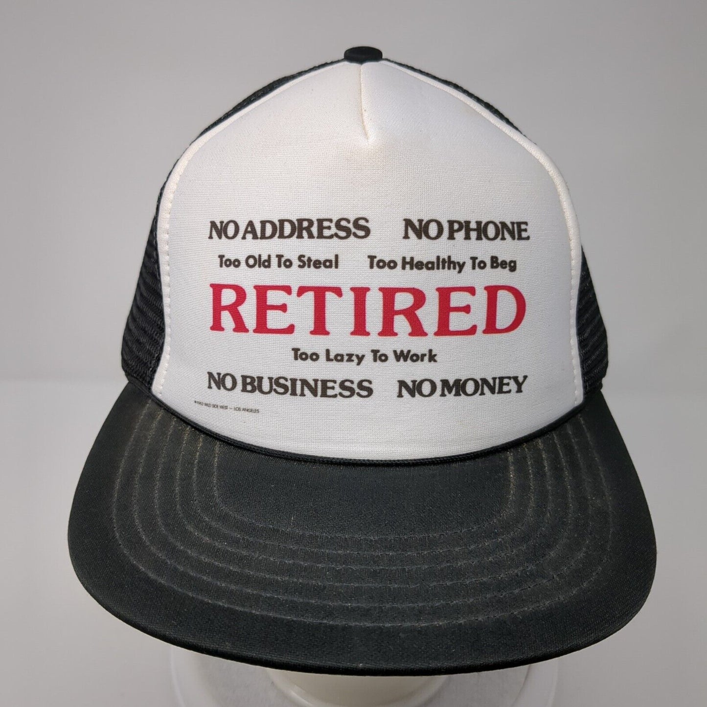 Retired Too Lazy To Work Snapback Trucker Hat Black One Size Mesh Back