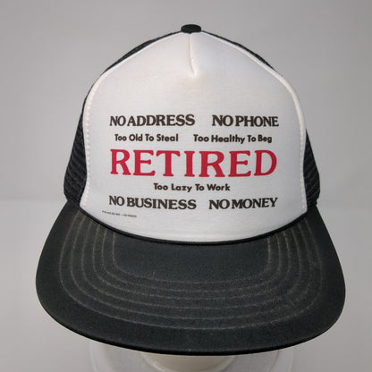 Retired Too Lazy To Work Snapback Trucker Hat Black One Size Mesh Back