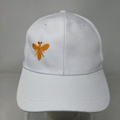 Bee Slideback Hat White Medium Adjustable Embroidered Vented Holes 6 Panel