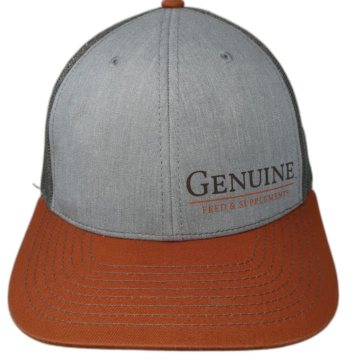 Richardson Trucker Hat Gray Orange One Size Genuine Feed & Supplements Snapback