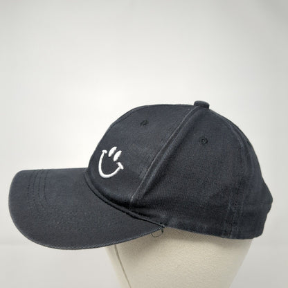 Smiley Slideback Hat Black One Size Adjustable Embroidered Vented Holes 6 Panel