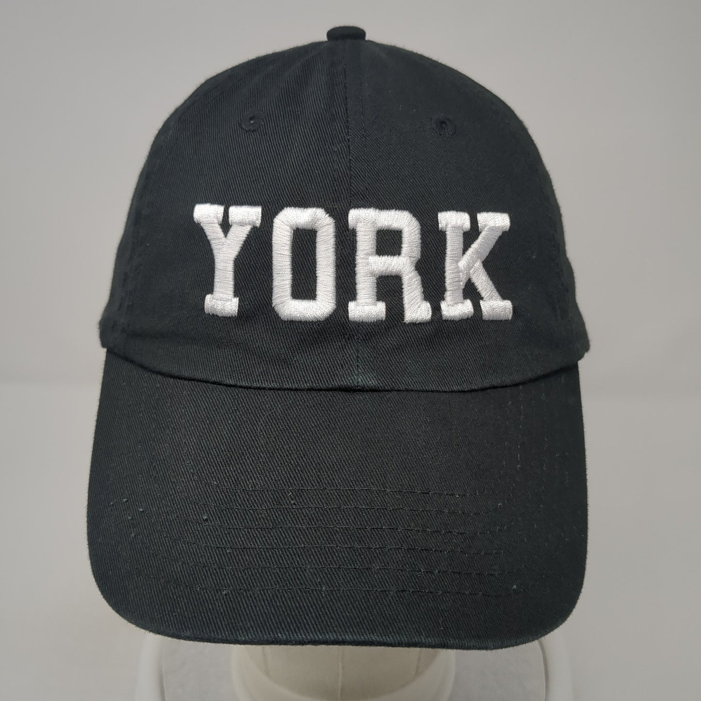 York Spell Out Slideback Hat Black One Size Adjustable Embroidered