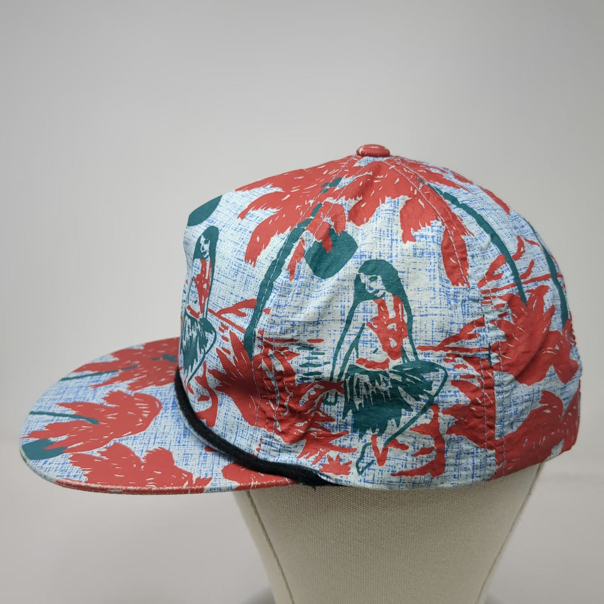 Brixton 5 Panel Blue Hat One Size Tropical Hula Girl Palm Tree Rope Nylon Print