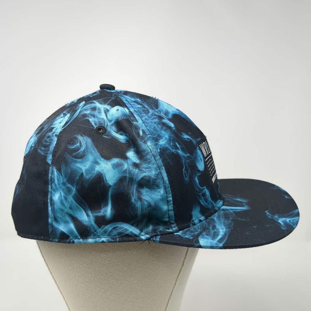 Divided 5 Panel Hat Blue Black One Size Smoke Print Flat Brim Don't Trip Patch