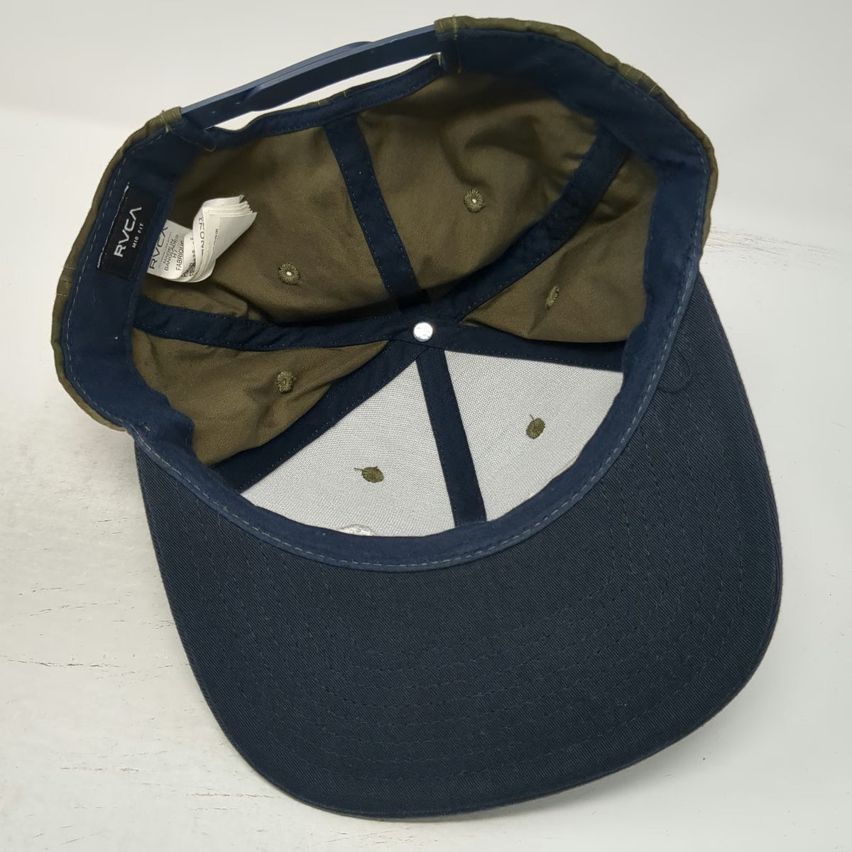 RVCA Snapback Hat Green Blue Camouflage Flat Brim One Size Embroidered Logo