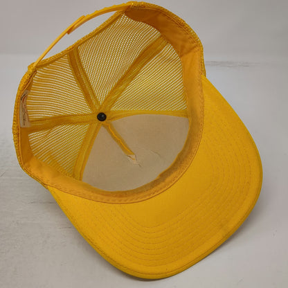 Designer Award Trucker Hat Yellow M Fishing Bass Humorous 1988 Graphic Vintage