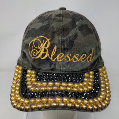 Blessed Strapback Hat Camouflage OSFA Bling Studded Embroidered 6 Panel