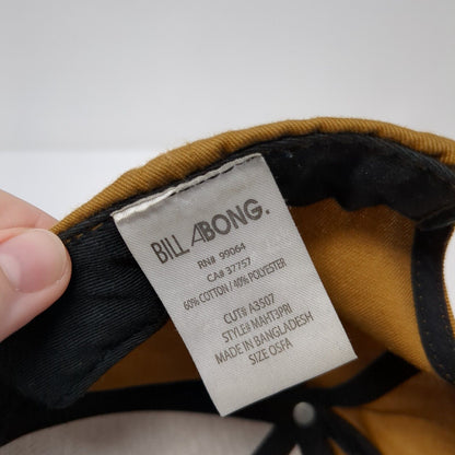 Billabong Snapback Hat Brown OSFA Adjustable Embroidered Vented Holes 6 Panel
