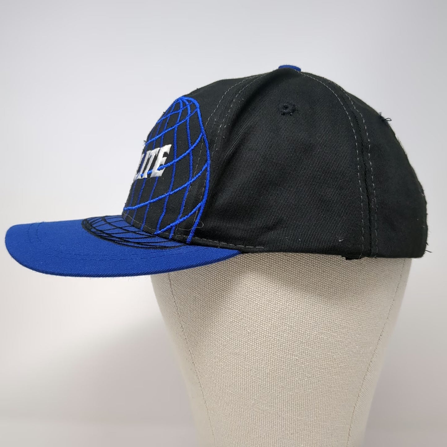 Top-Flite Baseball Cap Black Blue One Size Embroidered Globe Leather Strap Hat