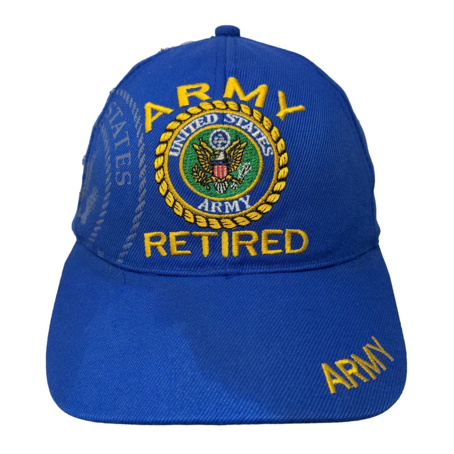 United States Army Retired Strapback Hat Blue One Size Embroidered 6 Panel