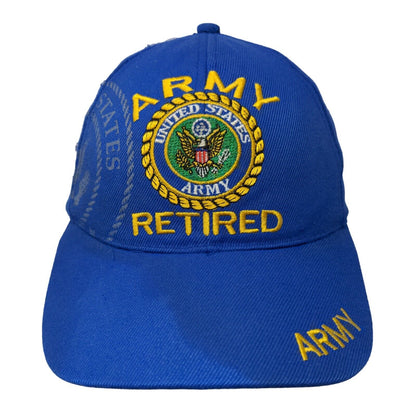 United States Army Retired Strapback Hat Blue One Size Embroidered 6 Panel